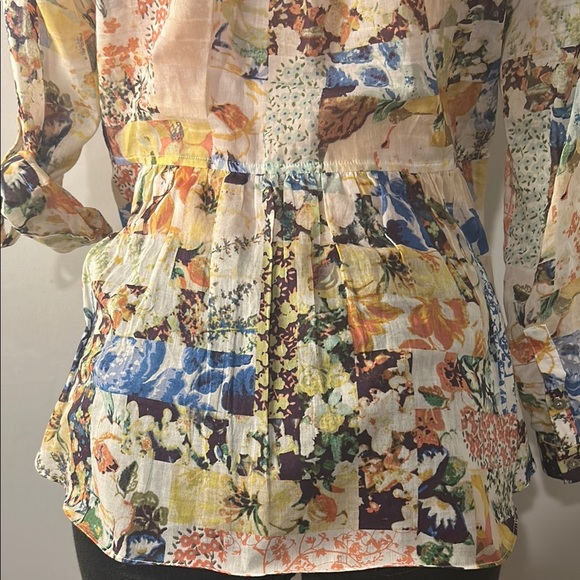 ANTHROPOLOGIE | Maeve Roll Tab Sleeve 100%Cotton Embroidered Top Blouse Sz 6 - Picture 11 of 16